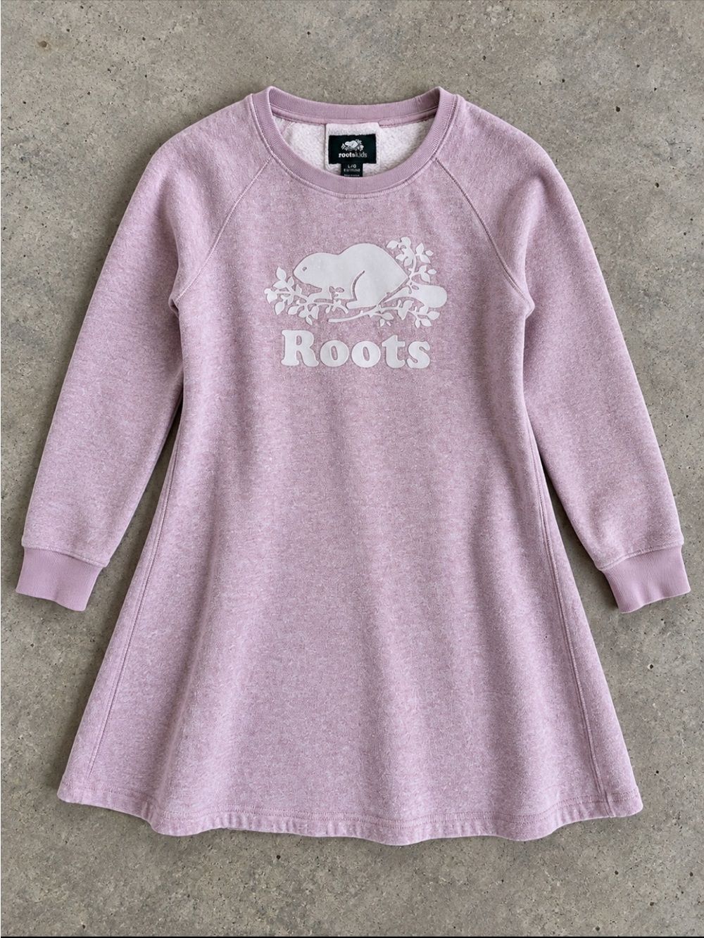 Roots Kids Beaver Logo Fleece Sweatshirt Dress Girls Large 9-10 Prink Athletic